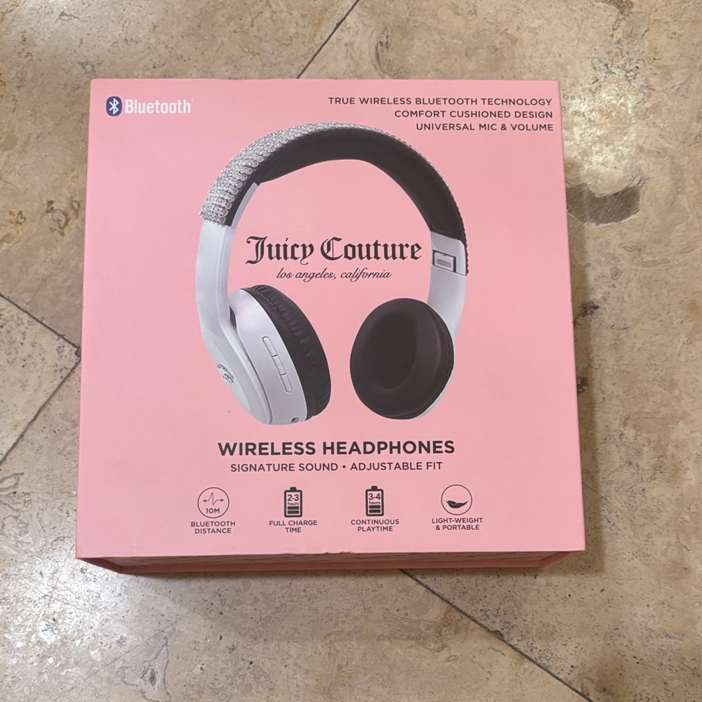 Juicy Couture Rhinestone Wireless Headphones – Black & White Bluetooth Headset